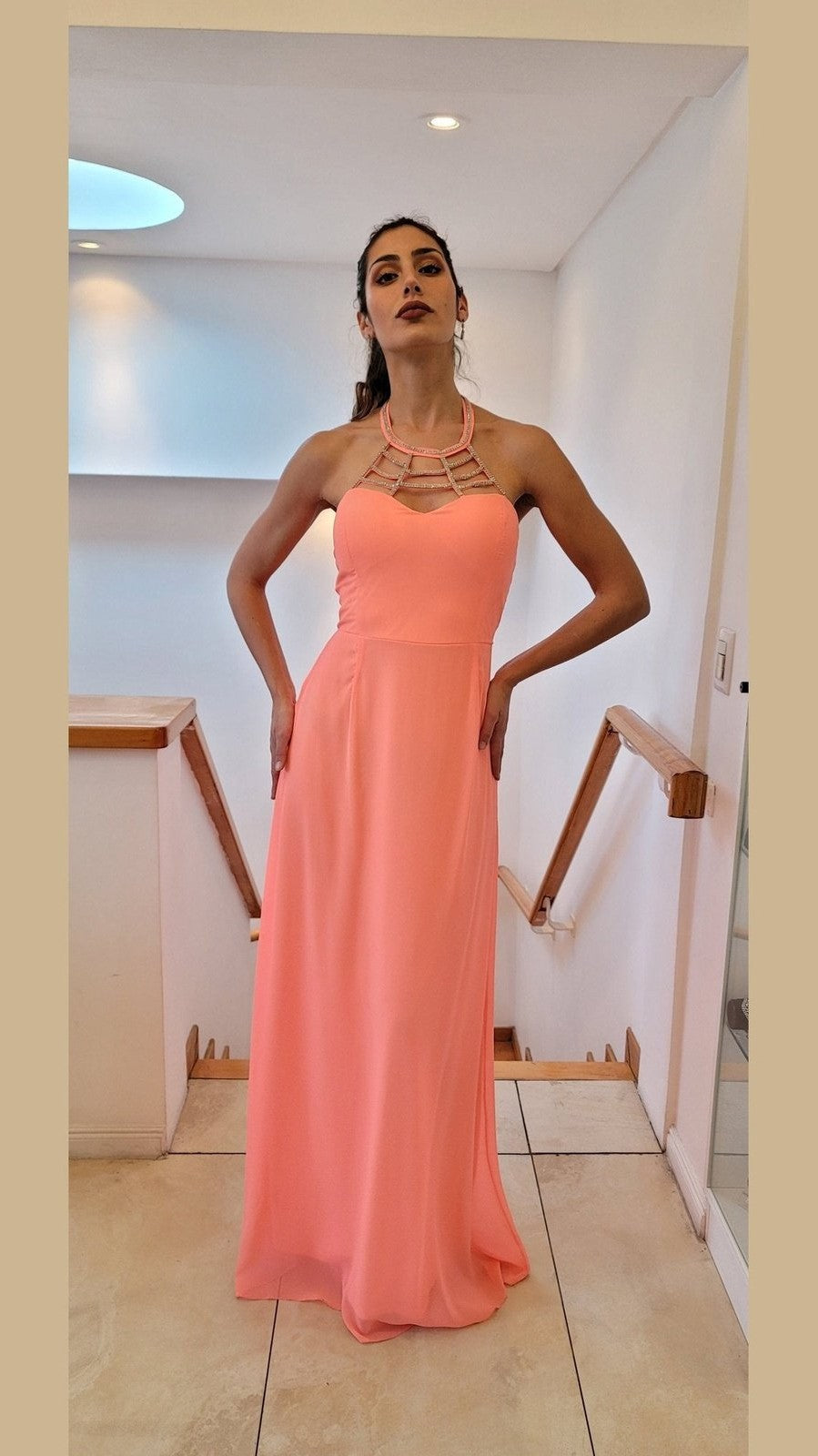 VESTIDO LARGO L626 CORAL