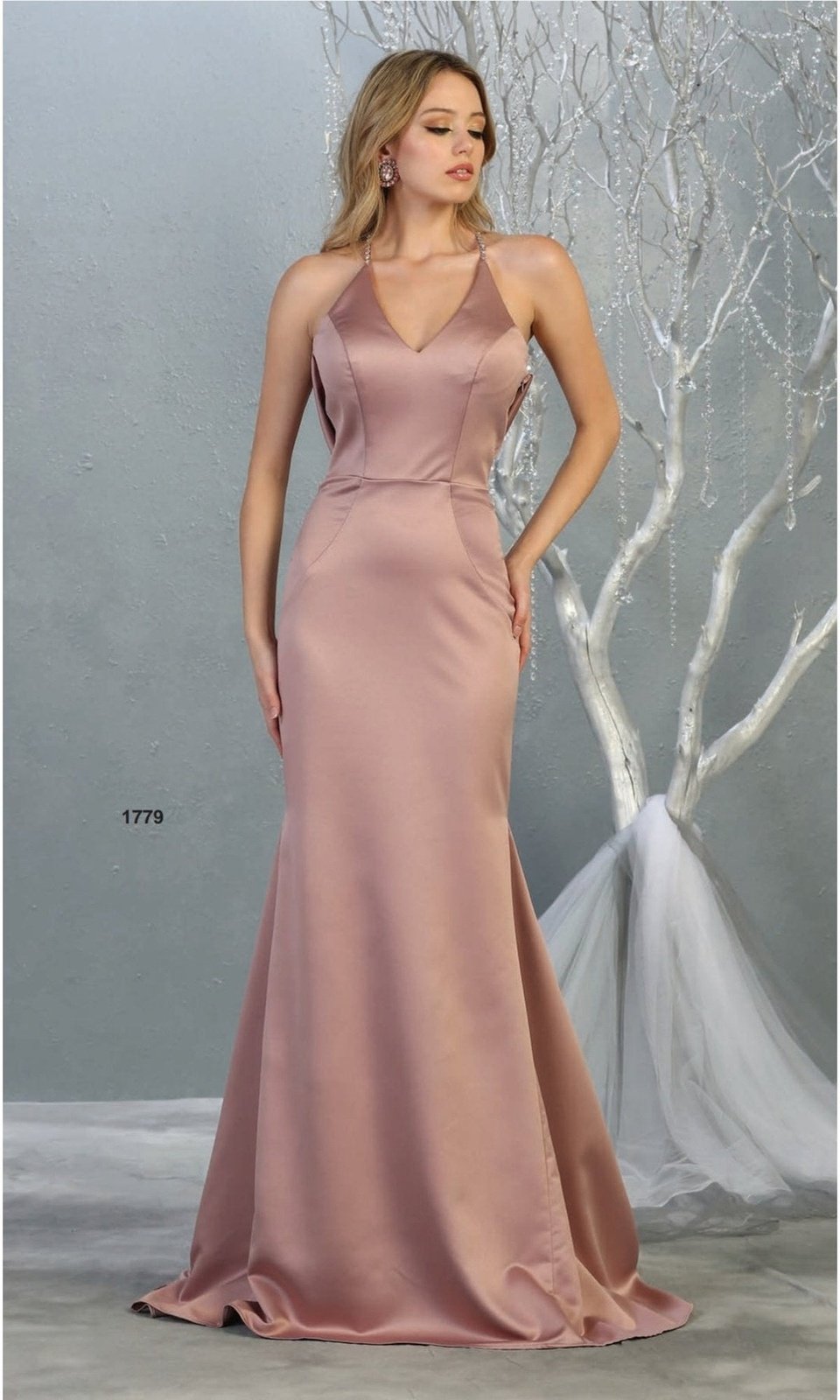 VESTIDO DE FIESTA LARGO L1779 PALO ROSA