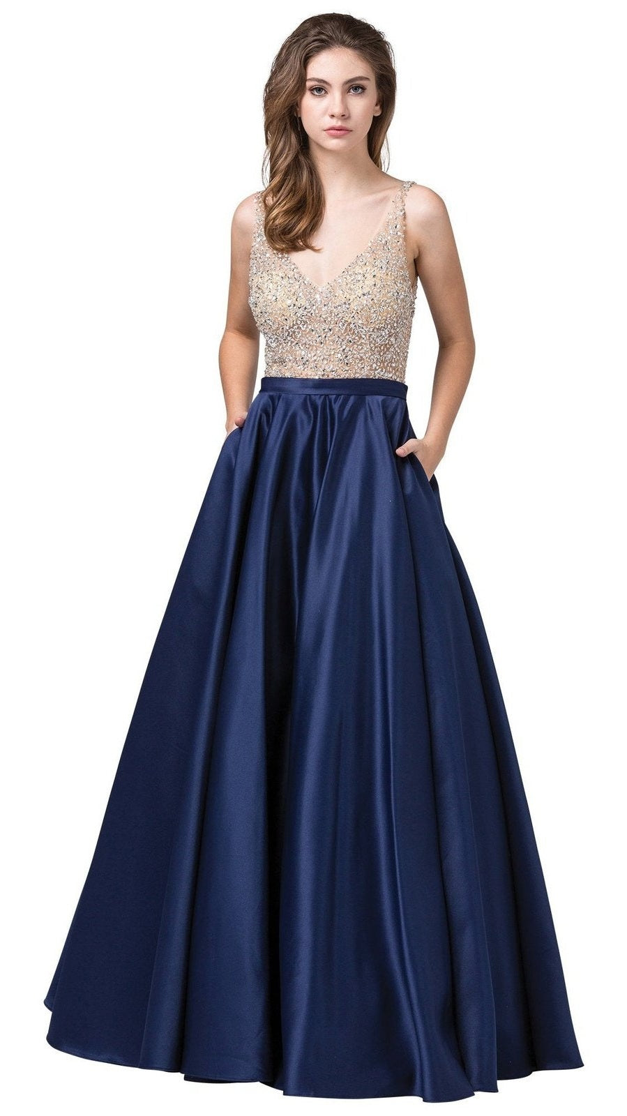 VESTIDO DE FIESTA LARGO L2568 AZUL MARINO