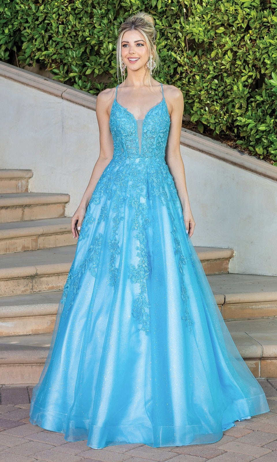VESTIDO LARGO L4231 CELESTE