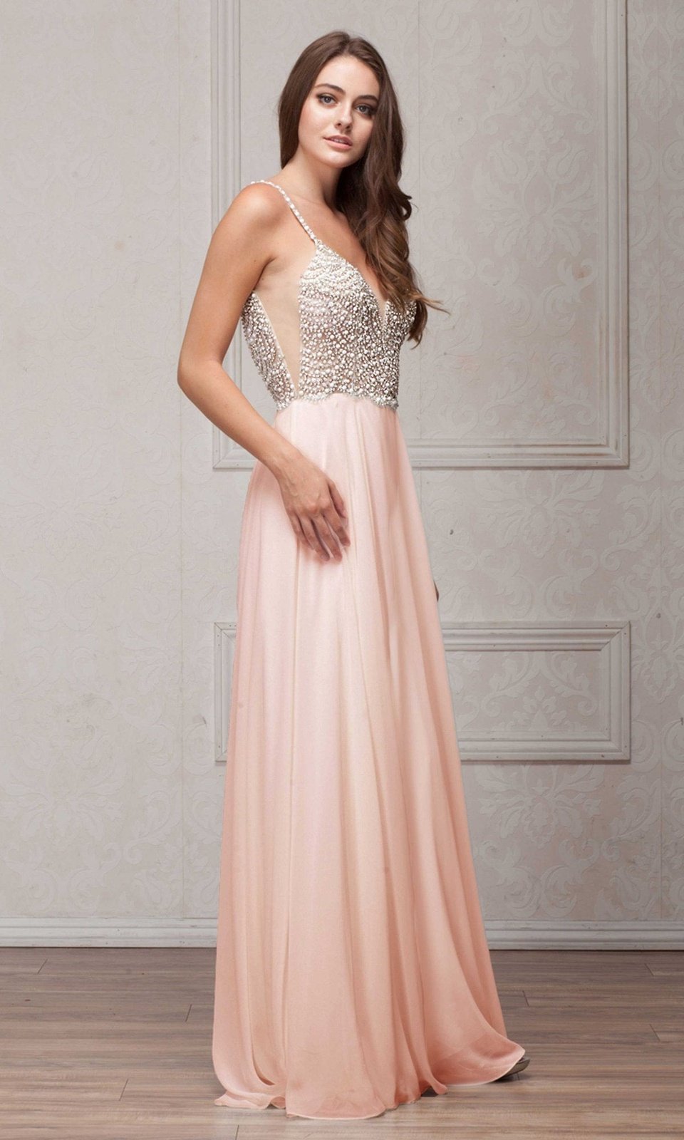 VESTIDO LARGO DE FIESTA L570 ROSADO