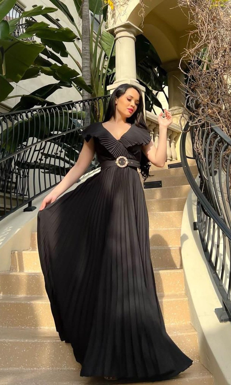 VESTIDO LARGO L7980 NEGRO