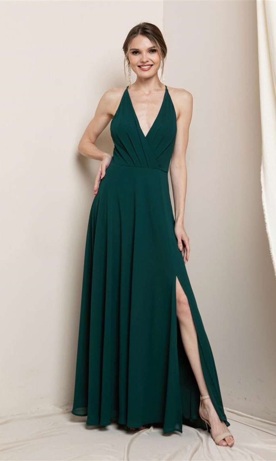 VESTIDO LARGO L19495 VERDE ESMERALDA