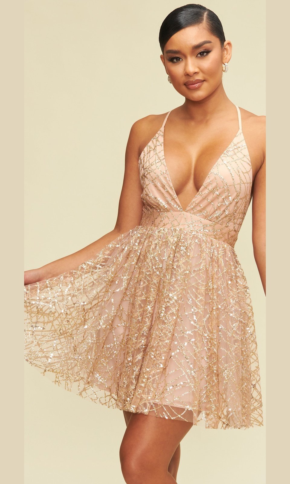 Fiesta Encaje Vestidos Dorados Cortos Vestidos Elegantes Vestidos