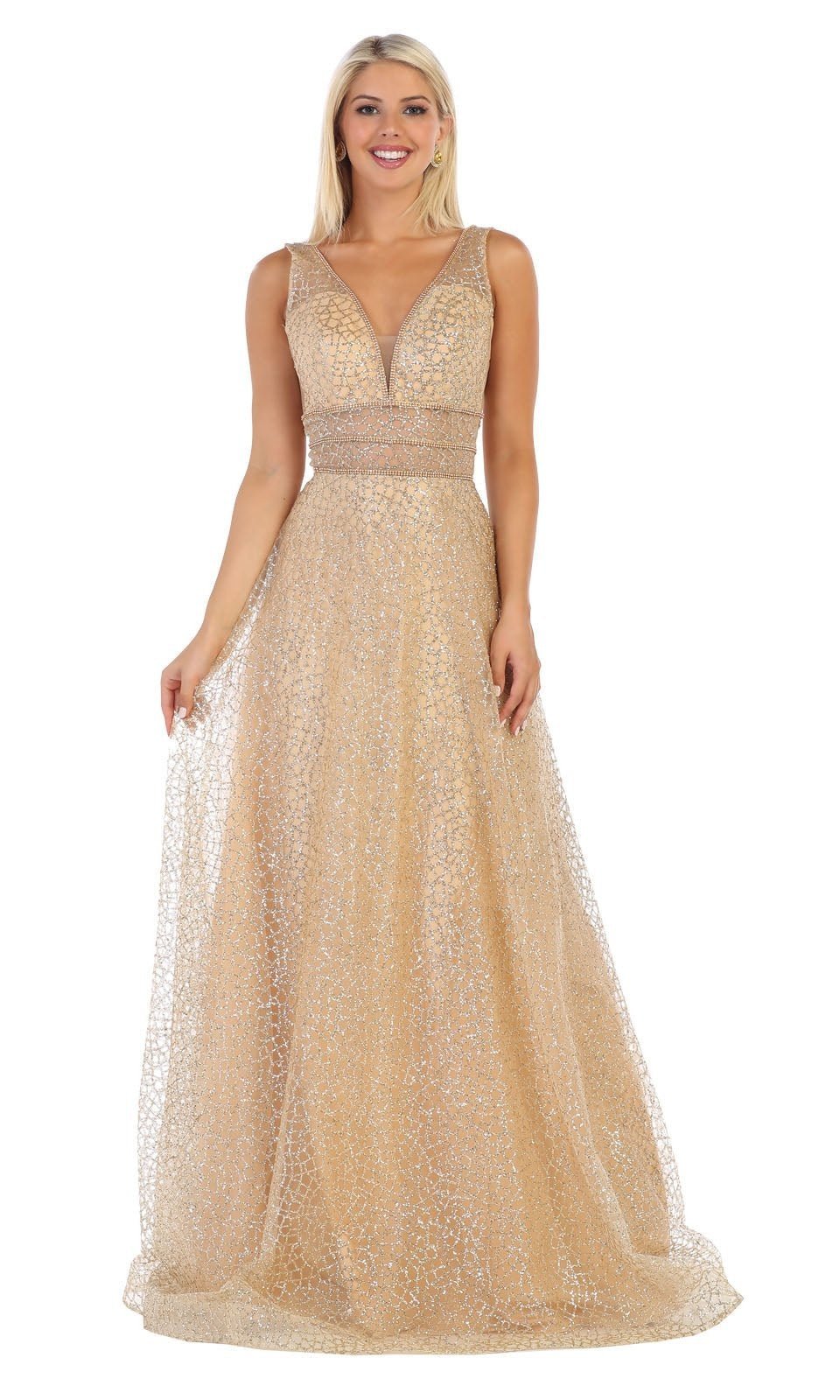 VESTIDO LARGO L1623 DORADO