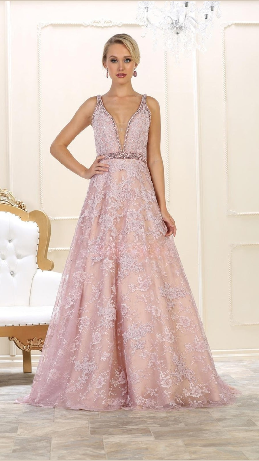 VESTIDO LARGO L7609 ROSADO