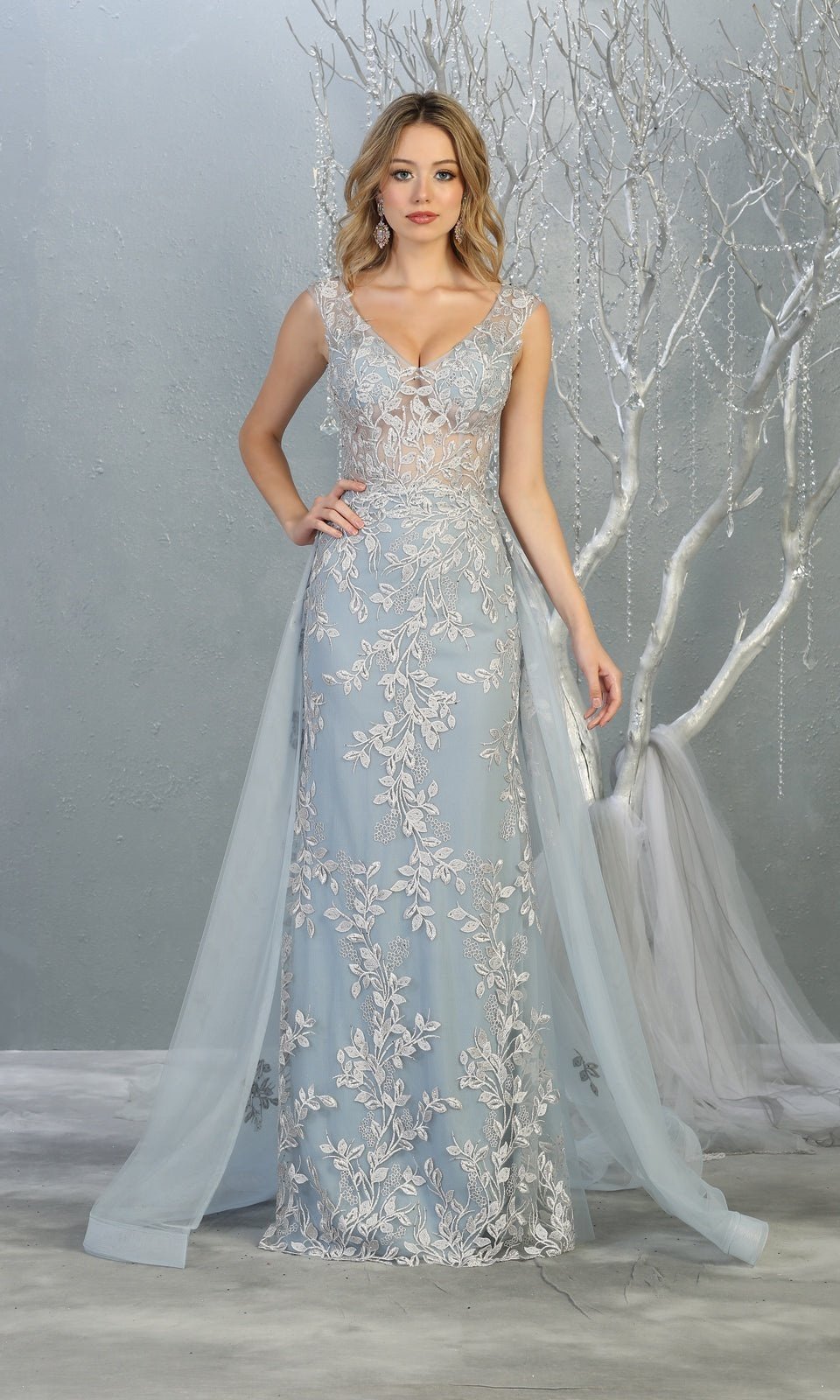 VESTIDO LARGO L7834 CELESTE