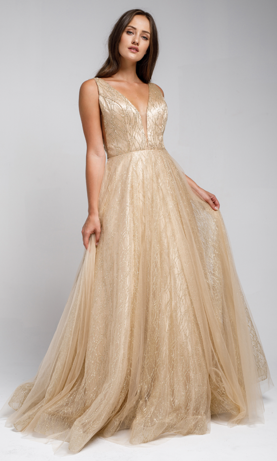 VESTIDO LARGO L010 DORADO