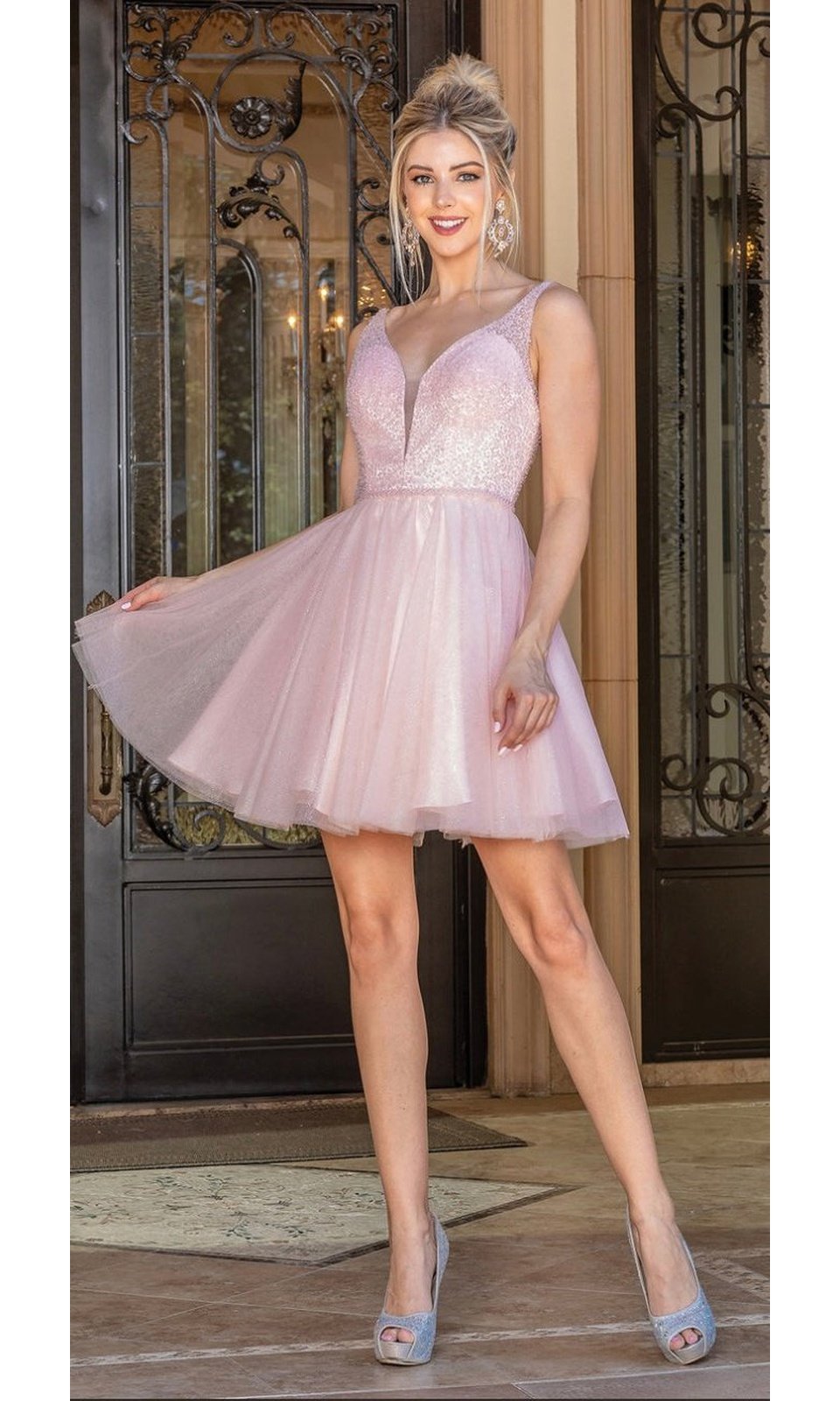 VESTIDO DE FIESTA CORTO C3266 ROSADO – VESTIDOS UNIQUE