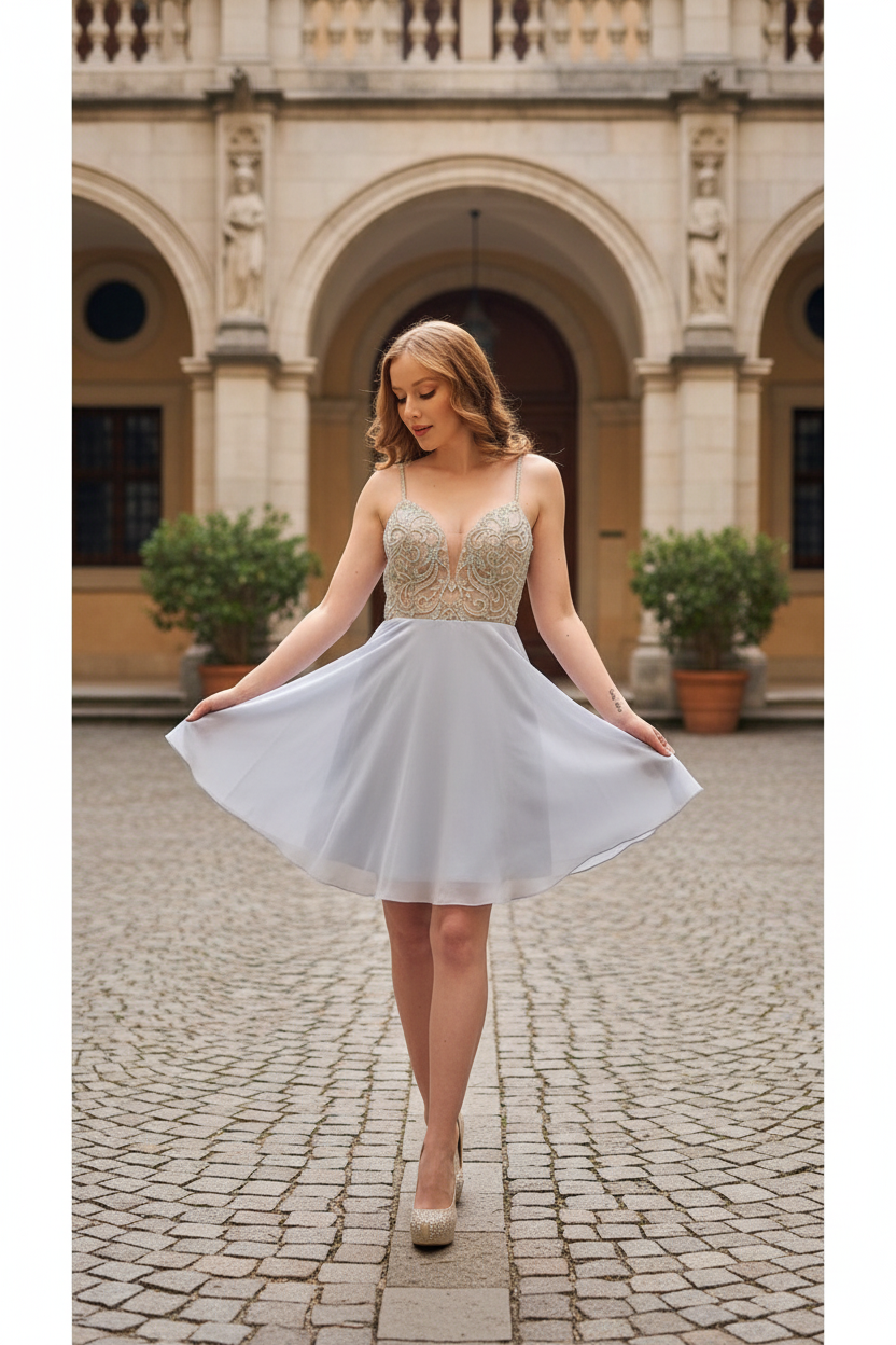 VESTIDO DE FIESTA CORTO C847S CELESTE