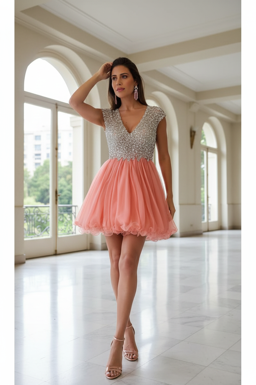 VESTIDO CORTO C2151 CORAL