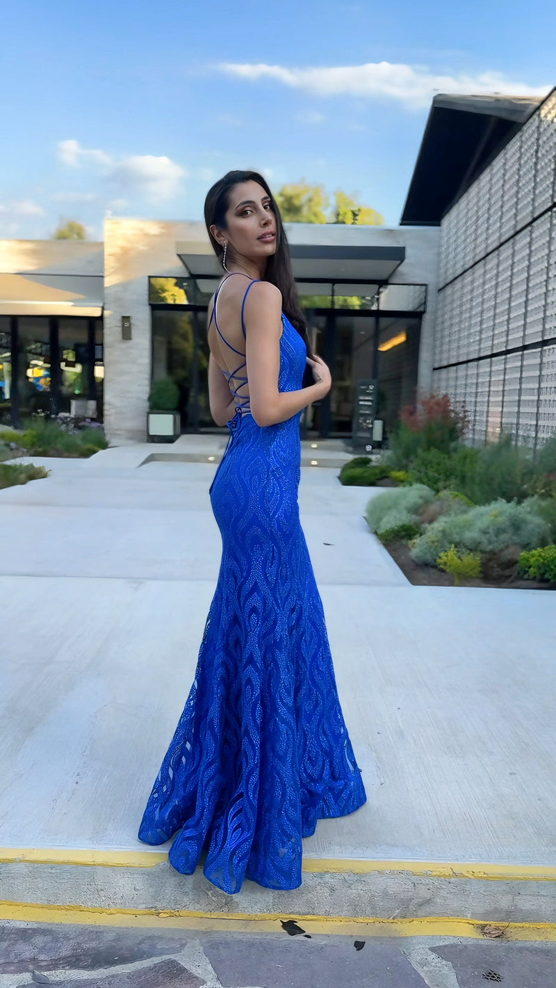 VESTIDO DE FIESTA LARGO L2479 AZUL REY