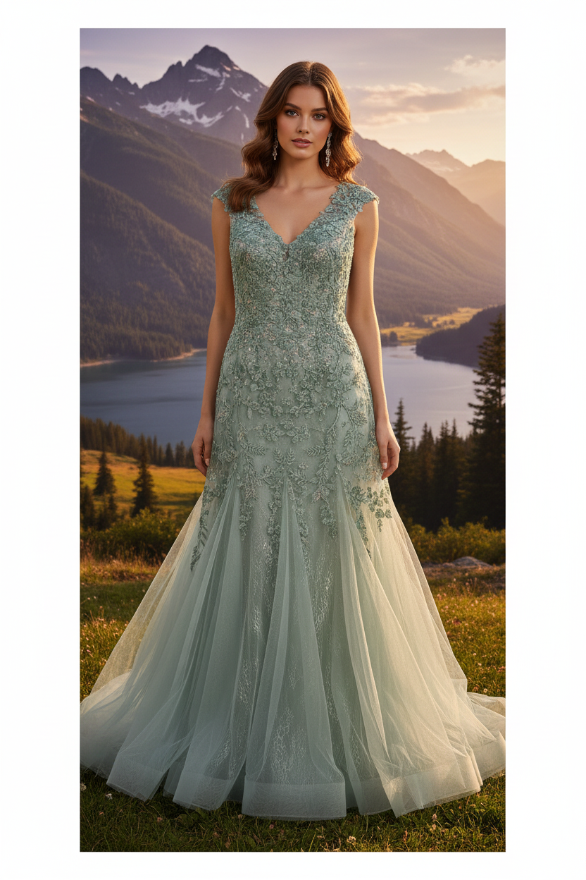 VESTIDO LARGO L21617 VERDE CLARO