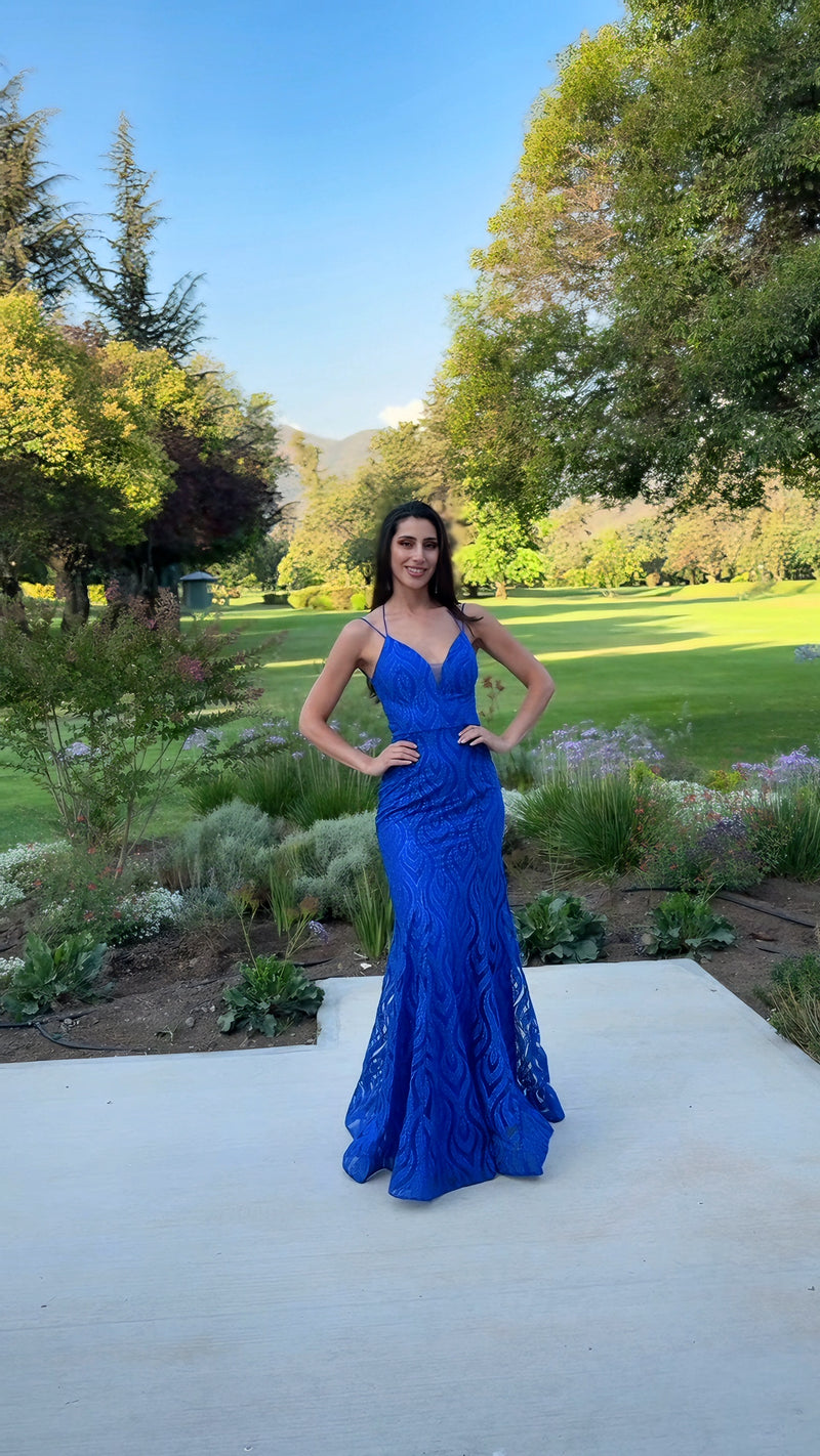 VESTIDO DE FIESTA LARGO L2479 AZUL REY
