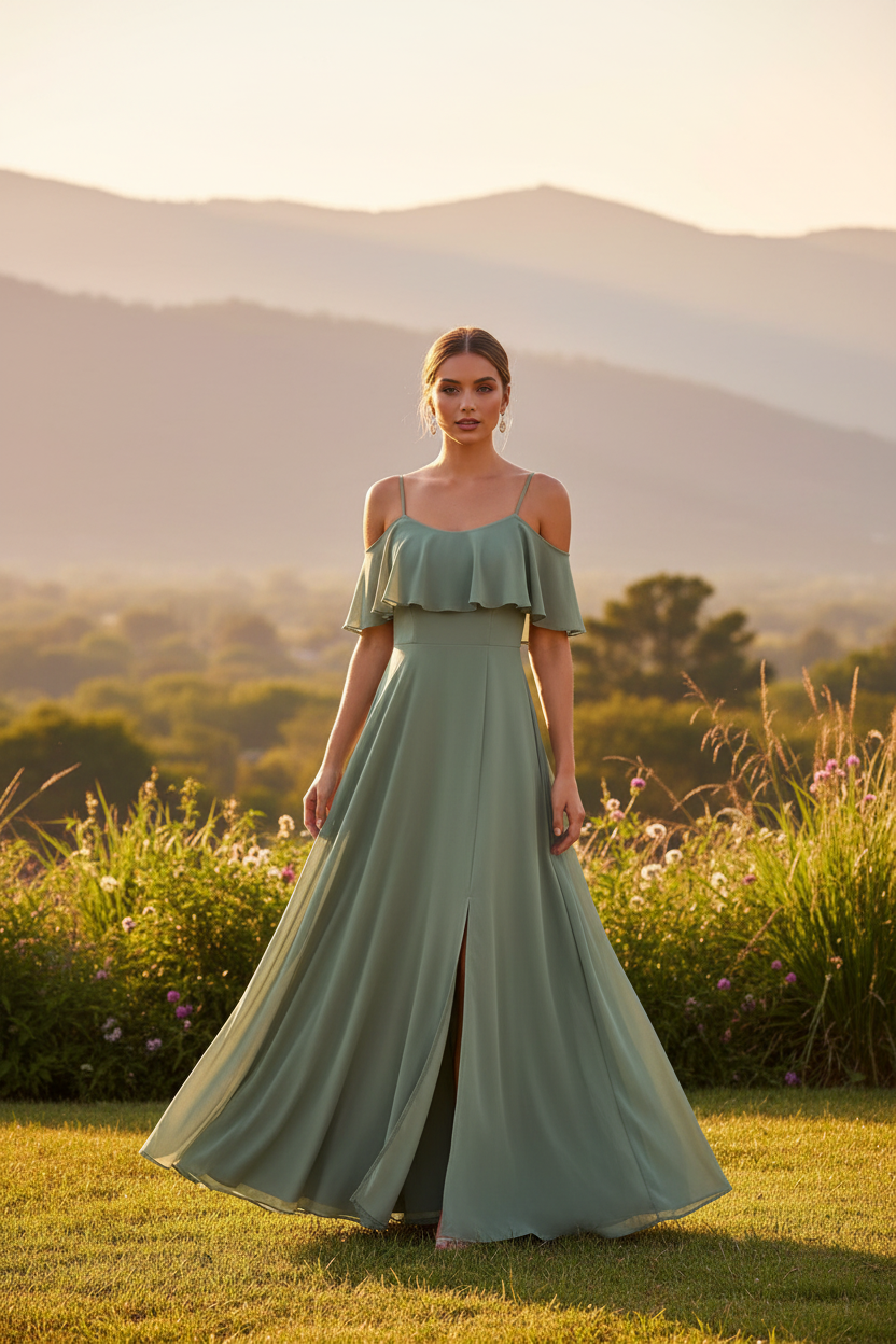 VESTIDO LARGO L19499 VERDE AGUA