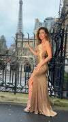 VESTIDO DE FIESTA DORADO L2150