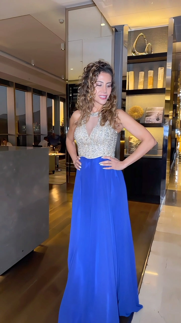 VESTIDO LARGO L773 AZUL