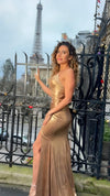 VESTIDO DE FIESTA DORADO L2150