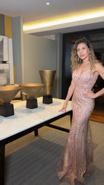 VESTIDO DE FIESTA LARGO L2380 ROSE GOLD