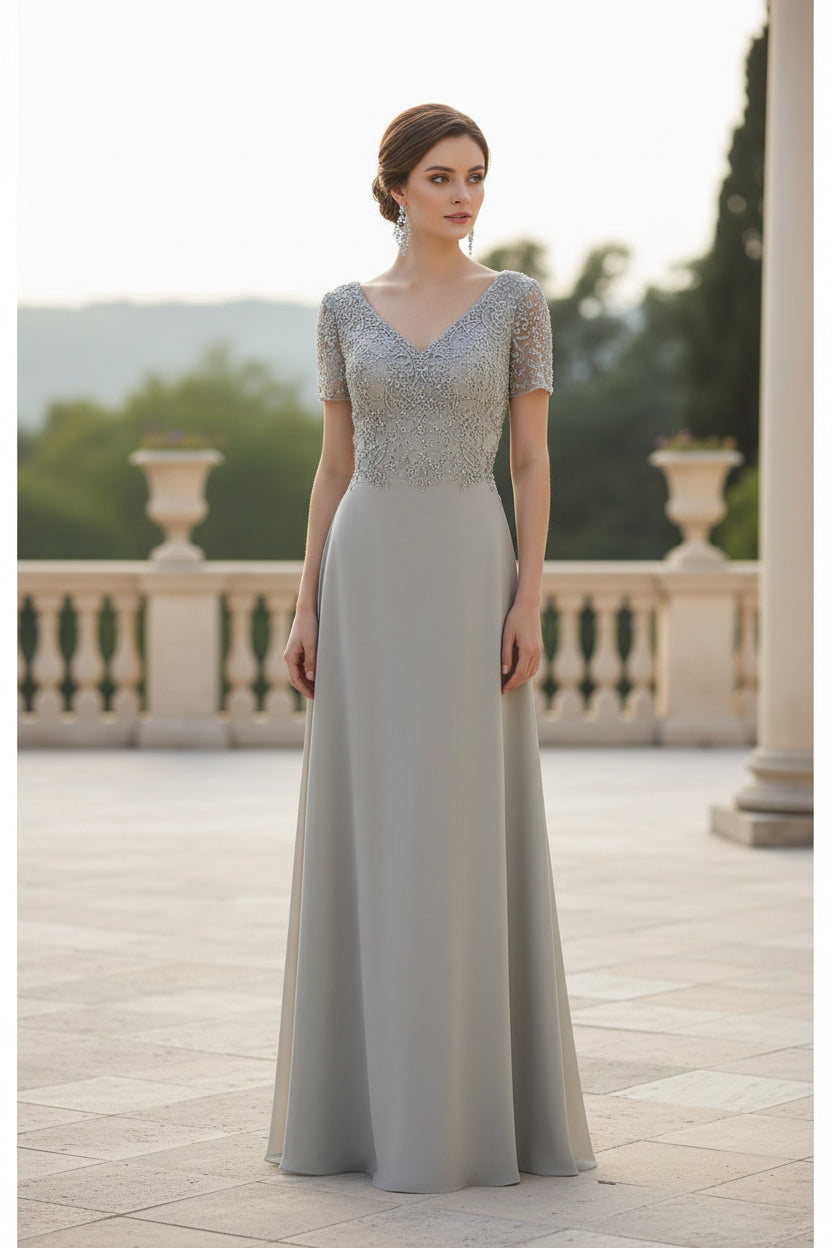 VESTIDO LARGO ESTEL PLATEADO