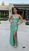 VESTIDO DE FIESTA LARGO L8996 VERDE AGUA