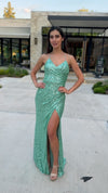 VESTIDO DE FIESTA LARGO L8996 VERDE AGUA