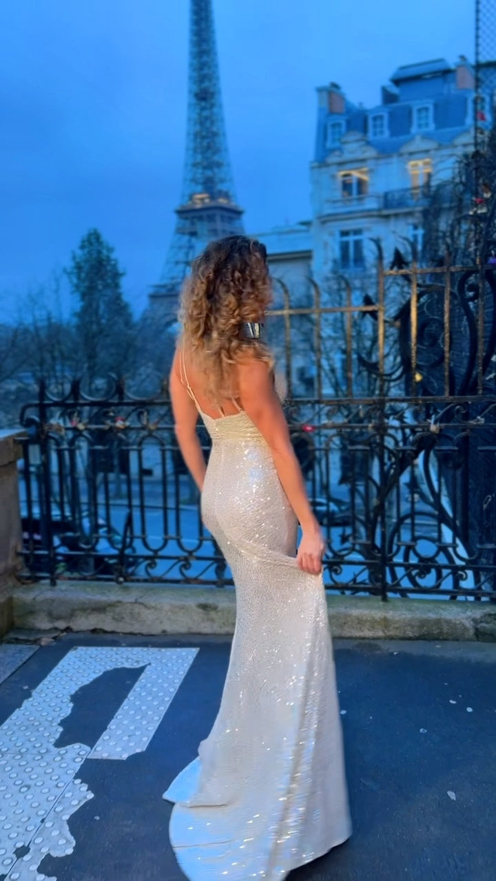 VESTIDO DE FIESTA LARGO L98302 CHAMPAGNE