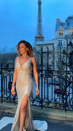 VESTIDO DE FIESTA LARGO L98302 CHAMPAGNE