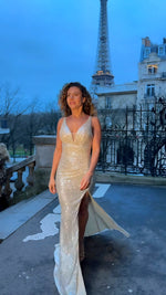 VESTIDO DE FIESTA LARGO L98302 CHAMPAGNE