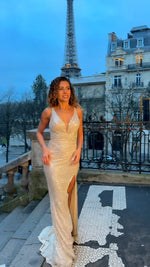 VESTIDO DE FIESTA LARGO L98302 CHAMPAGNE