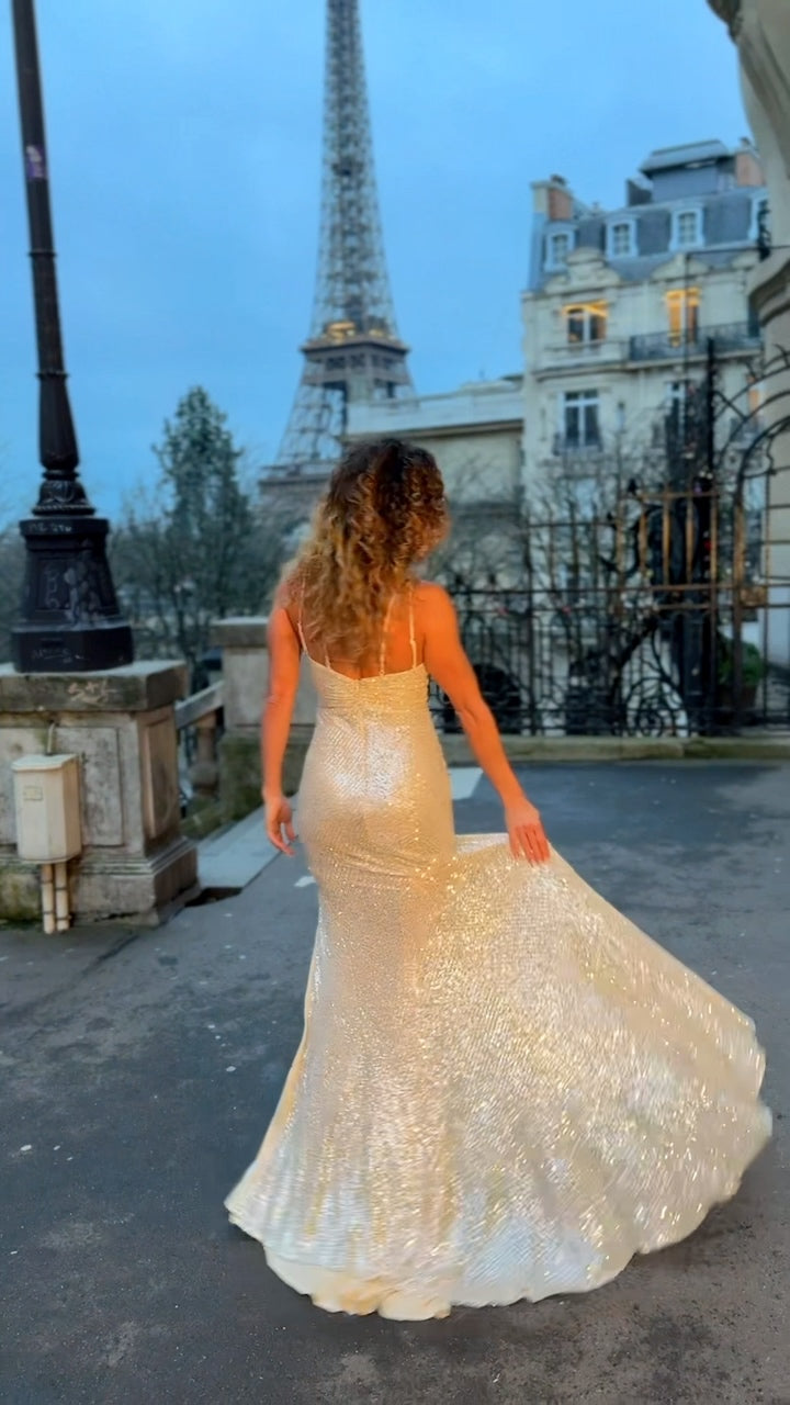 VESTIDO DE FIESTA LARGO L98302 CHAMPAGNE