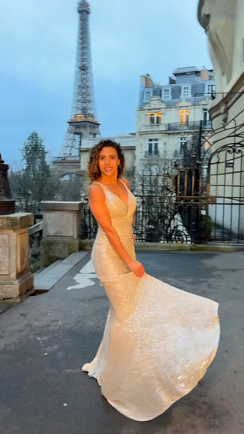 VESTIDO DE FIESTA LARGO L98302 CHAMPAGNE