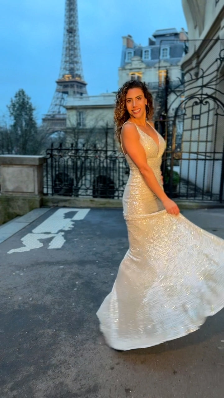 VESTIDO DE FIESTA LARGO L98302 CHAMPAGNE