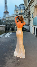 VESTIDO DE FIESTA LARGO L98302 CHAMPAGNE