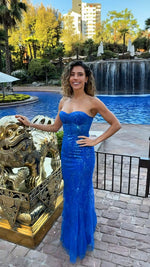 VESTIDO DE FIESTA LARGO L2363 AZUL REY