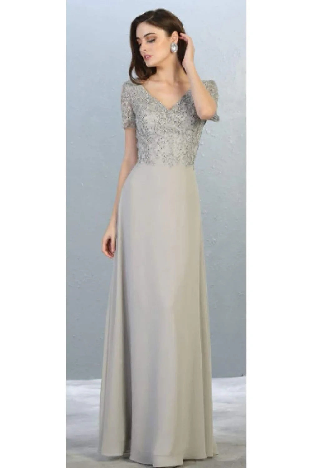 VESTIDO LARGO ESTEL PLATEADO