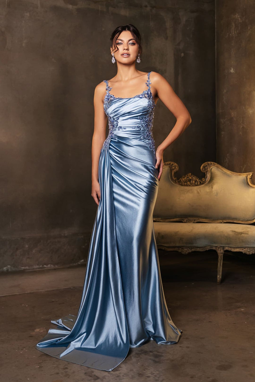 VESTIDO LARGO FIORELLA CELESTE