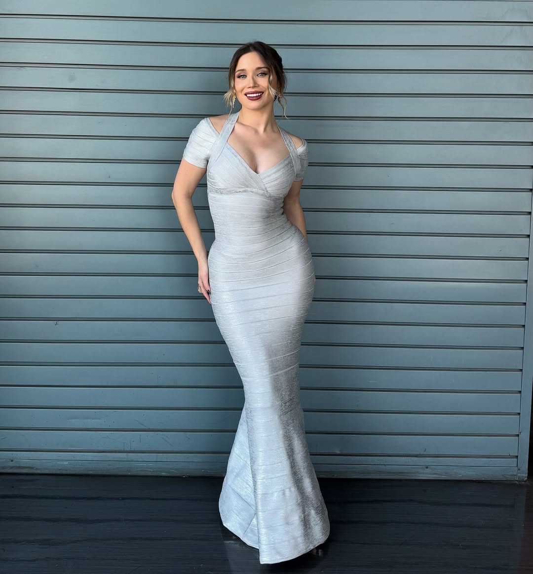 VESTIDO LARGO L1193 PLATEADO