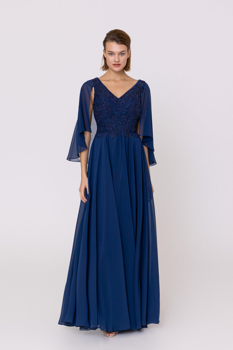 VESTIDO DE FIESTA LARGO L0275 AZUL MARINO
