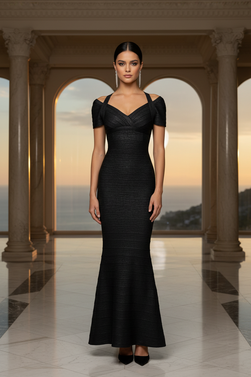 VESTIDO LARGO L1193 NEGRO