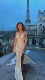 VESTIDO DE FIESTA LARGO L98302 CHAMPAGNE