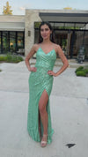 VESTIDO DE FIESTA LARGO L8996 VERDE AGUA