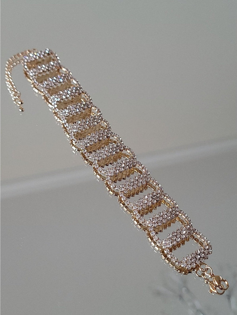 PULSERA STRASS CHAIN DORADA