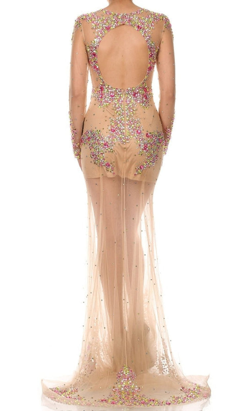 VESTIDO LARGO L18576 BEIGE