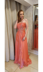 VESTIDO LARGO L5446 CORAL