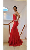 VESTIDO DE FIESTA LARGO ROJO SIN ESPALDA CORTE SIRENA L2281 ROJO