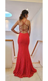 VESTIDO DE FIESTA LARGO ROJO SIN ESPALDA CORTE SIRENA L2281 ROJO