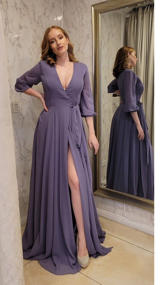 VESTIDO LARGO LM250 GRANATE