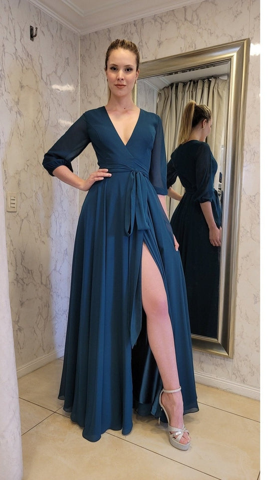 VESTIDO LARGO LM250 GRANATE