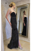 VESTIDO LARGO PLUMAS LJ135 NEGRO